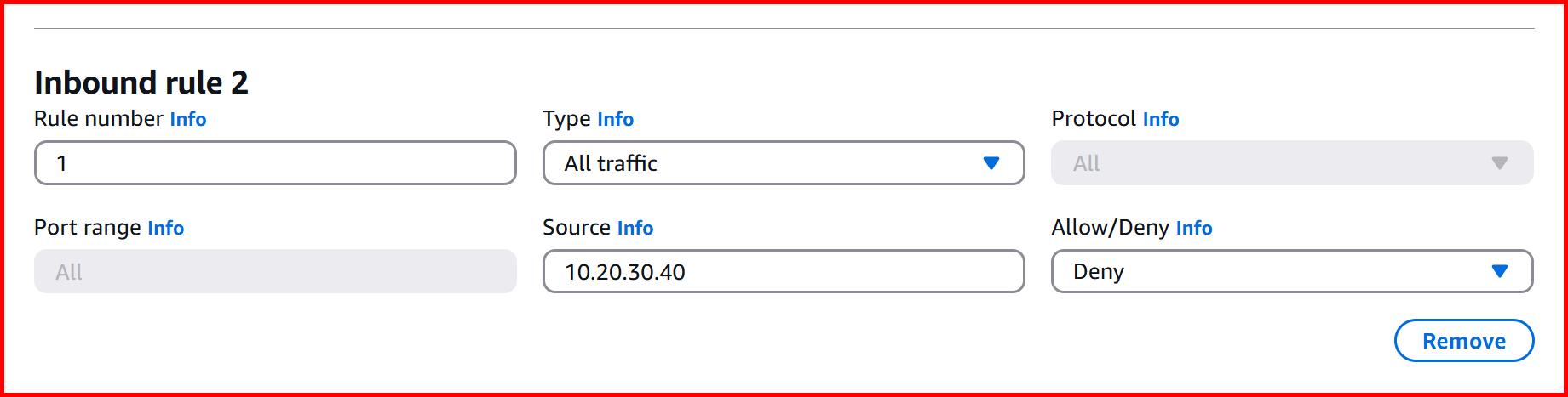 Picture showing an inbound rule for blocking an IP address